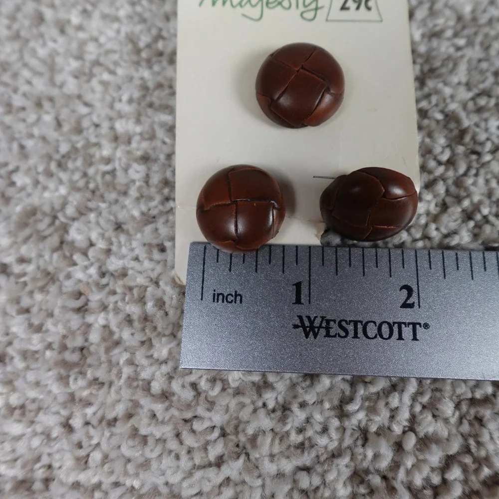 Vintage Majesty Brown Woven Leather Look Buttons Set of 3 Shank Back 3/4 Inch